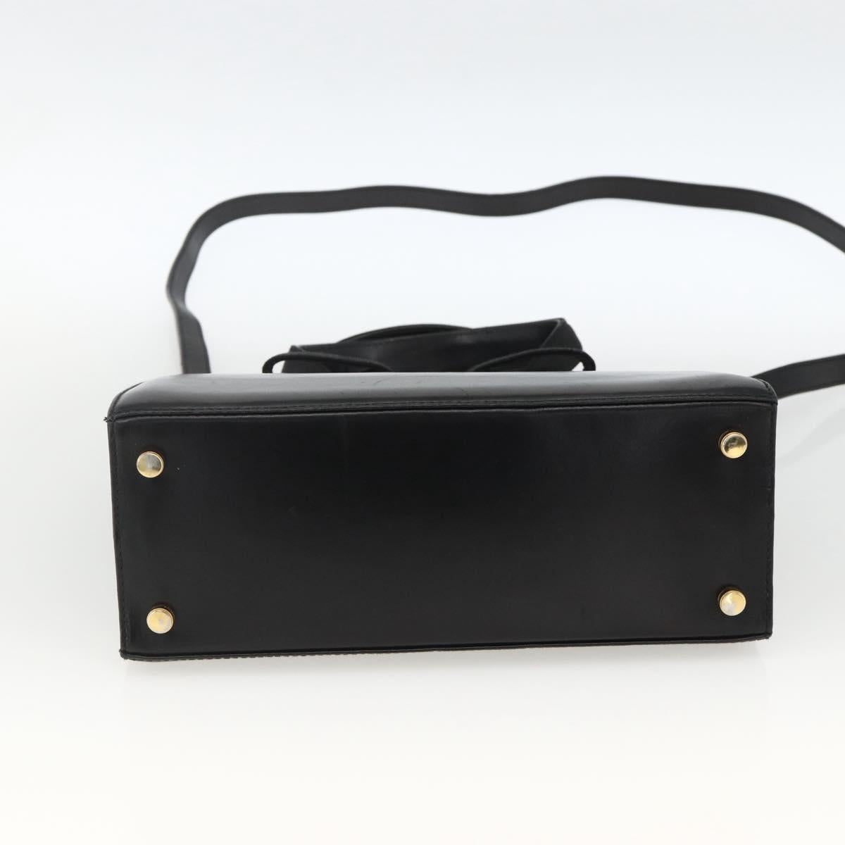 Salvatore Ferragamo Vala Ribbon Hand Bag Leather 2way Black Gold Auth ka3380