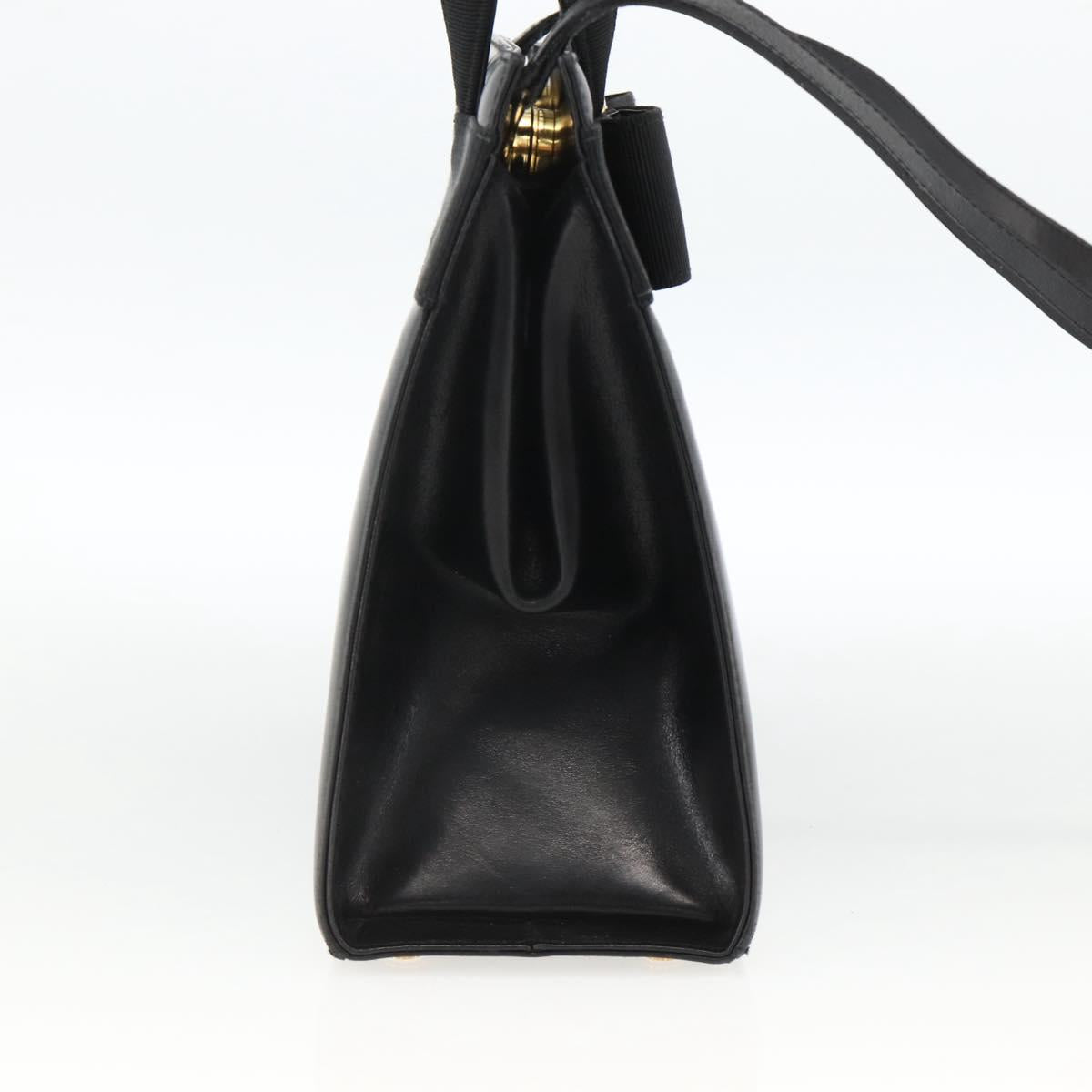 Salvatore Ferragamo Vala Ribbon Hand Bag Leather 2way Black Gold Auth ka3380
