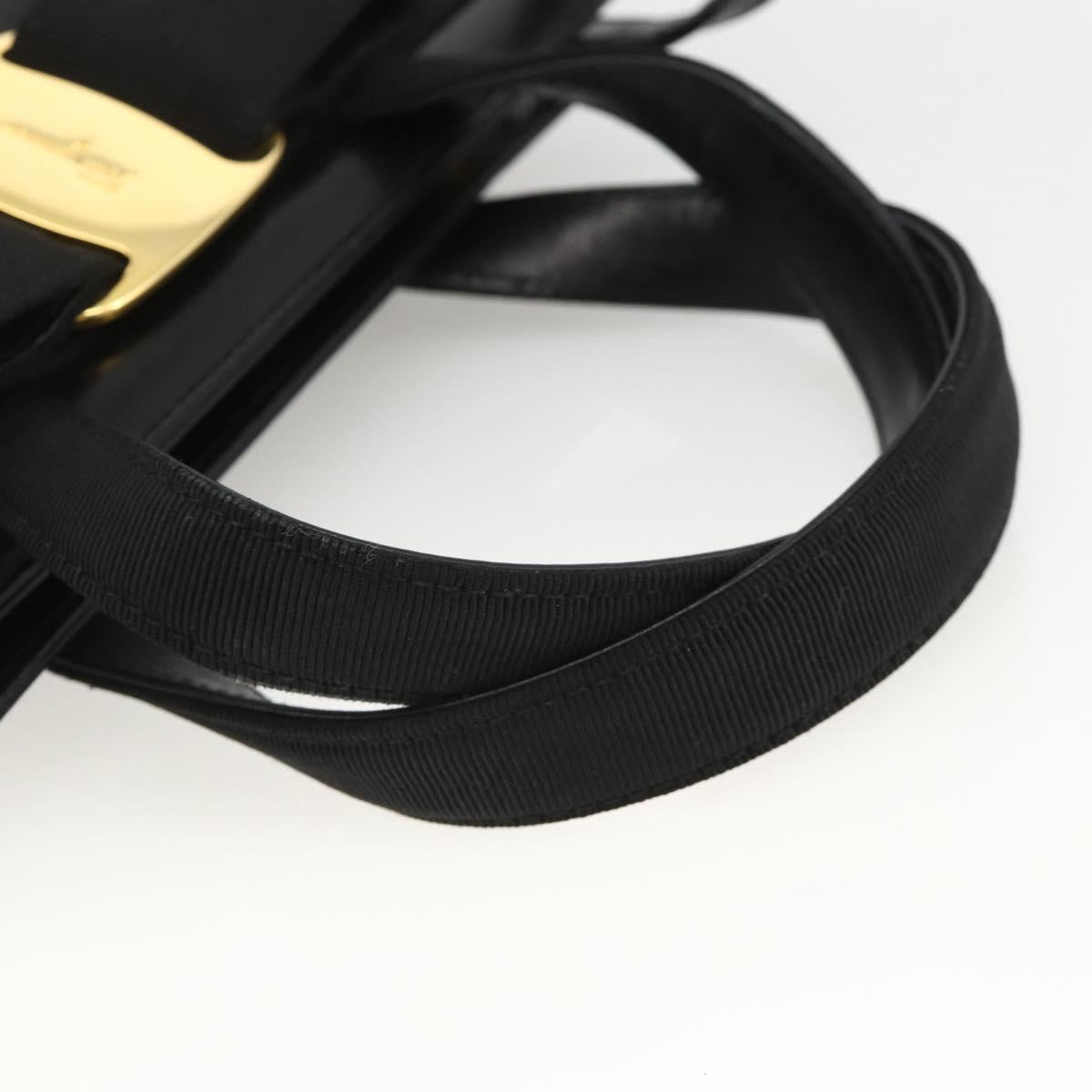 Salvatore Ferragamo Vala Ribbon Hand Bag Leather 2way Black Gold Auth ka3380