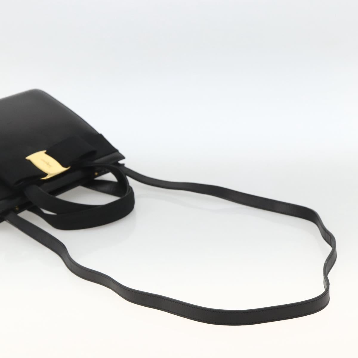 Salvatore Ferragamo Vala Ribbon Hand Bag Leather 2way Black Gold Auth ka3380