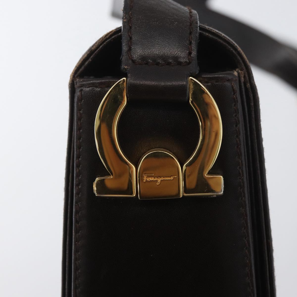 Salvatore Ferragamo Gancini Shoulder Bag Leather Brown Gold Auth ka3381
