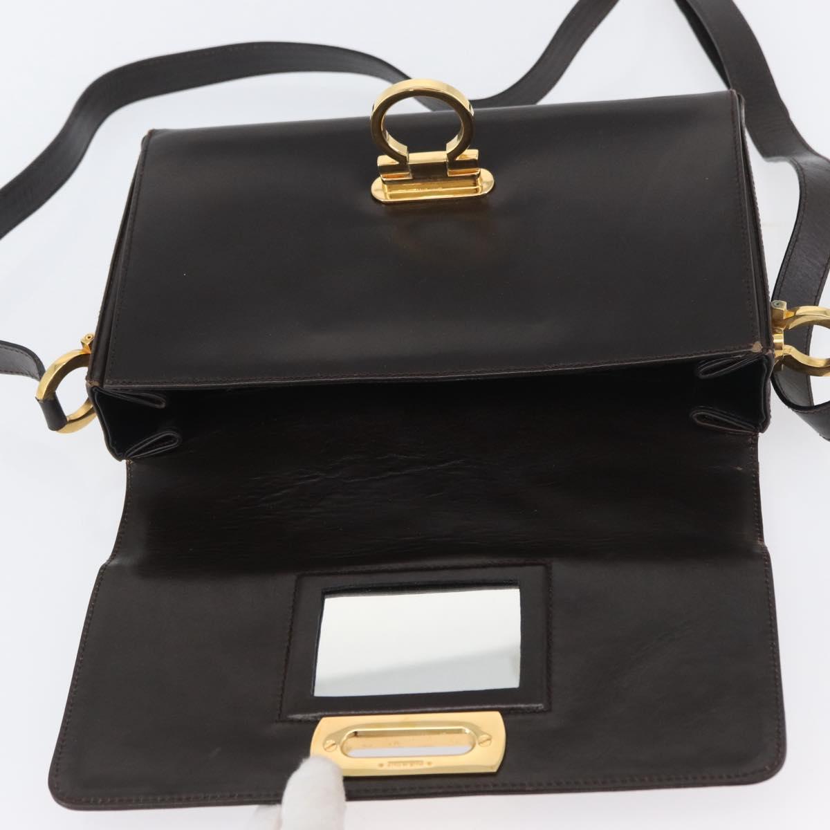 Salvatore Ferragamo Gancini Shoulder Bag Leather Brown Gold Auth ka3381