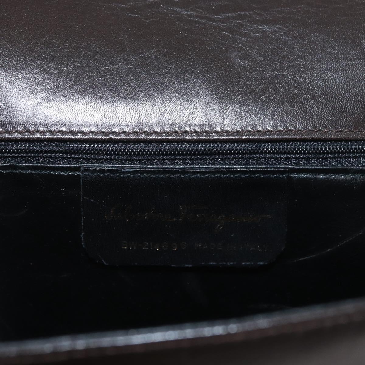 Salvatore Ferragamo Gancini Shoulder Bag Leather Brown Gold Auth ka3381