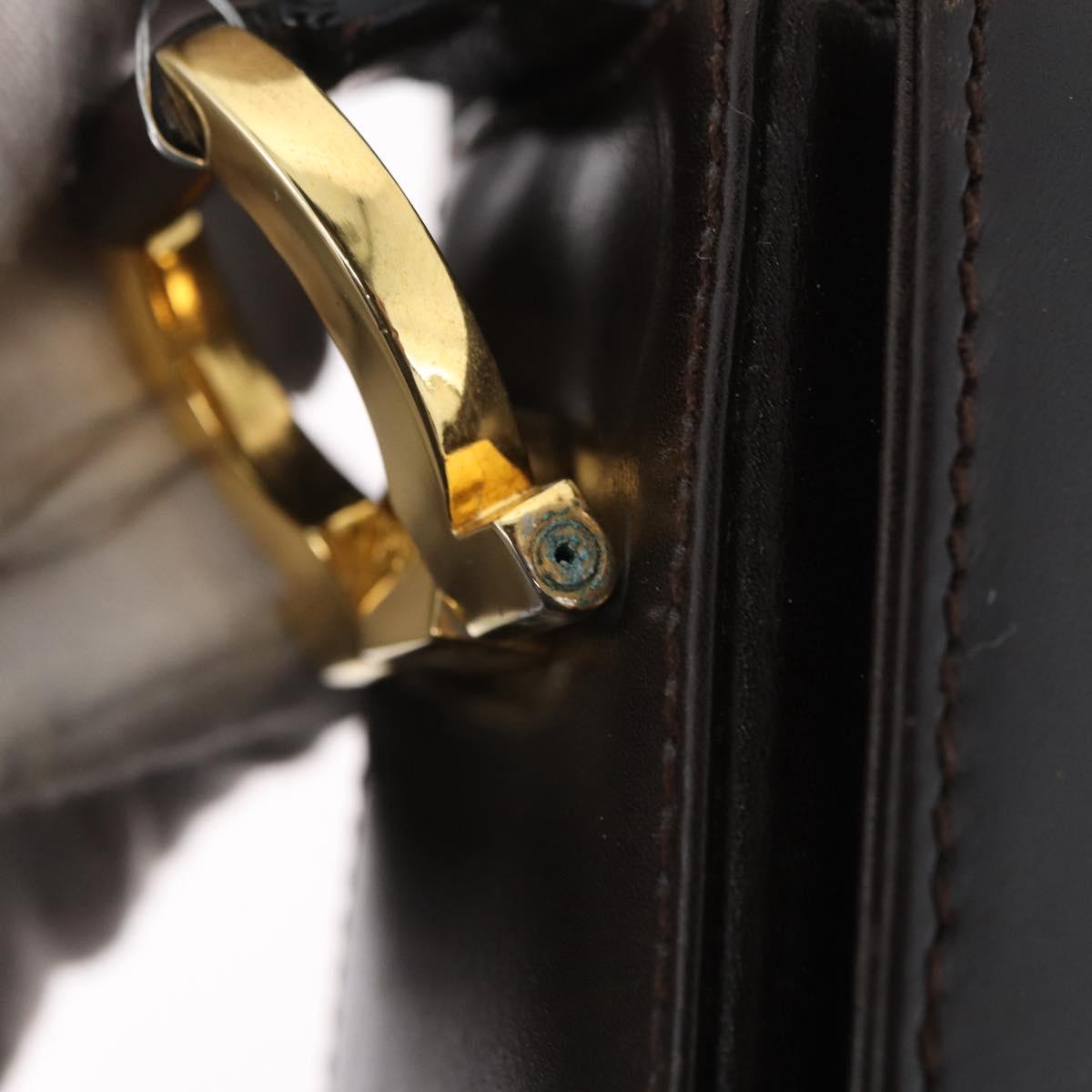 Salvatore Ferragamo Gancini Shoulder Bag Leather Brown Gold Auth ka3381