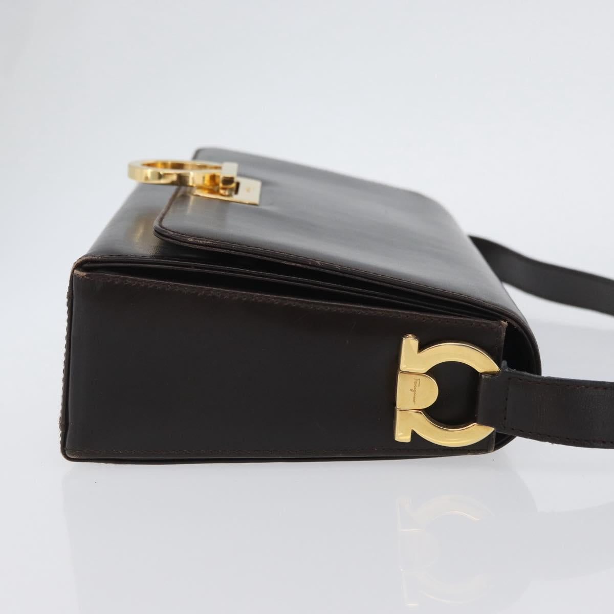 Salvatore Ferragamo Gancini Shoulder Bag Leather Brown Gold Auth ka3381