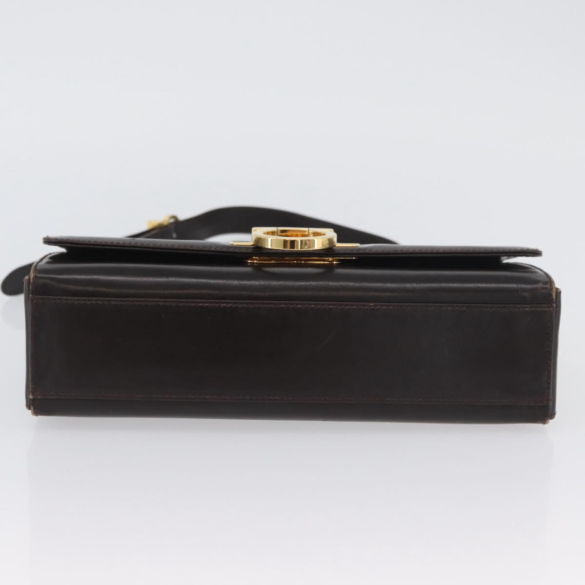 Salvatore Ferragamo Gancini Shoulder Bag Leather Brown Gold Auth ka3381