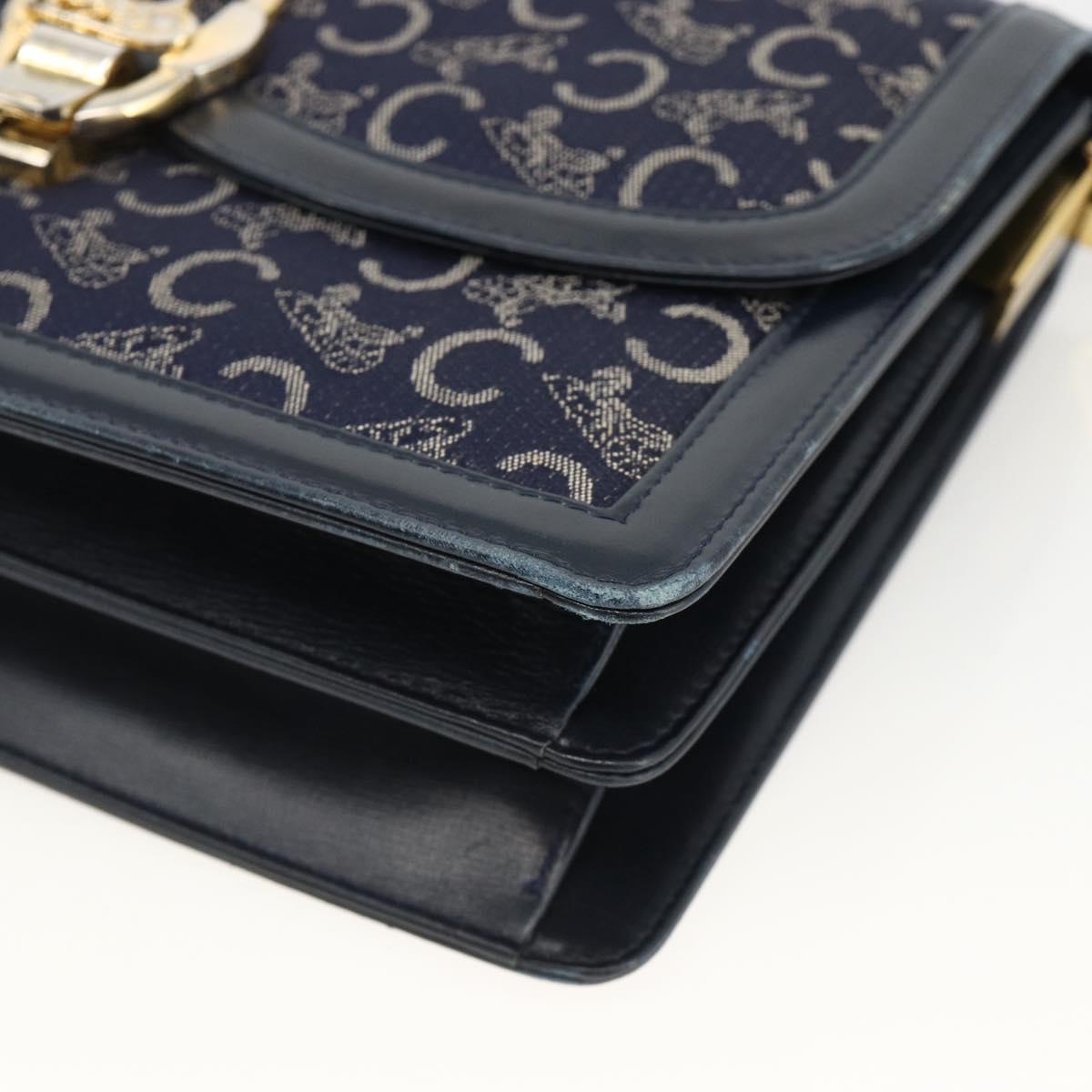 CELINE C Sulky Shoulder Bag Canvas Navy Gold Auth ka3383