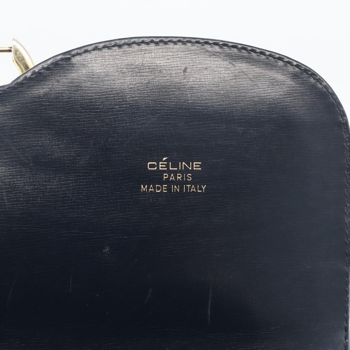 CELINE C Sulky Shoulder Bag Canvas Navy Gold Auth ka3383