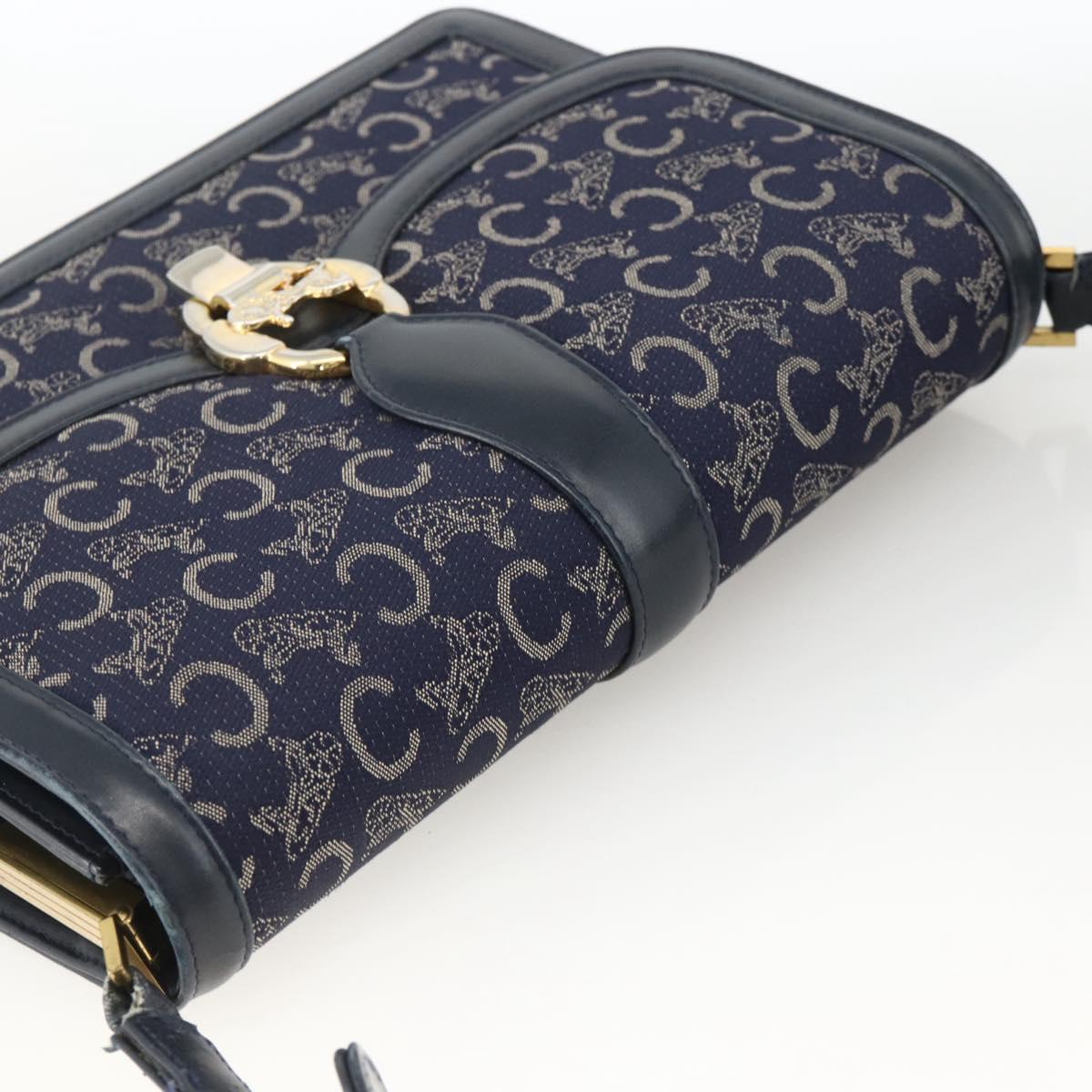 CELINE C Sulky Shoulder Bag Canvas Navy Gold Auth ka3383