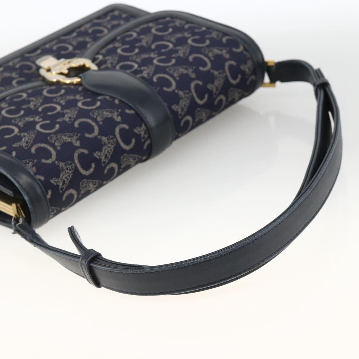 CELINE C Sulky Shoulder Bag Canvas Navy Gold Auth ka3383
