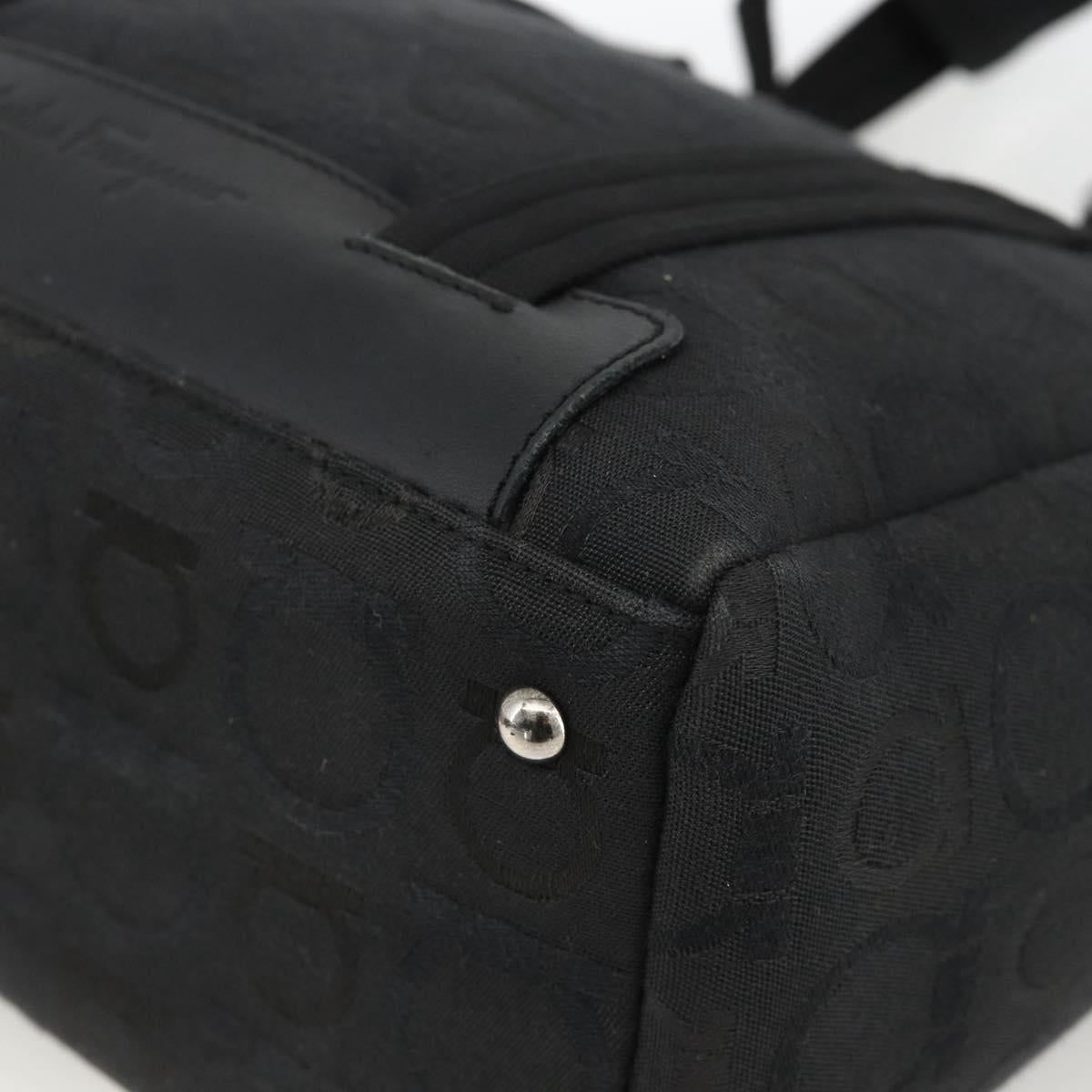 Salvatore Ferragamo Gancini Tote Bag Canvas Black Silver Auth ka3385
