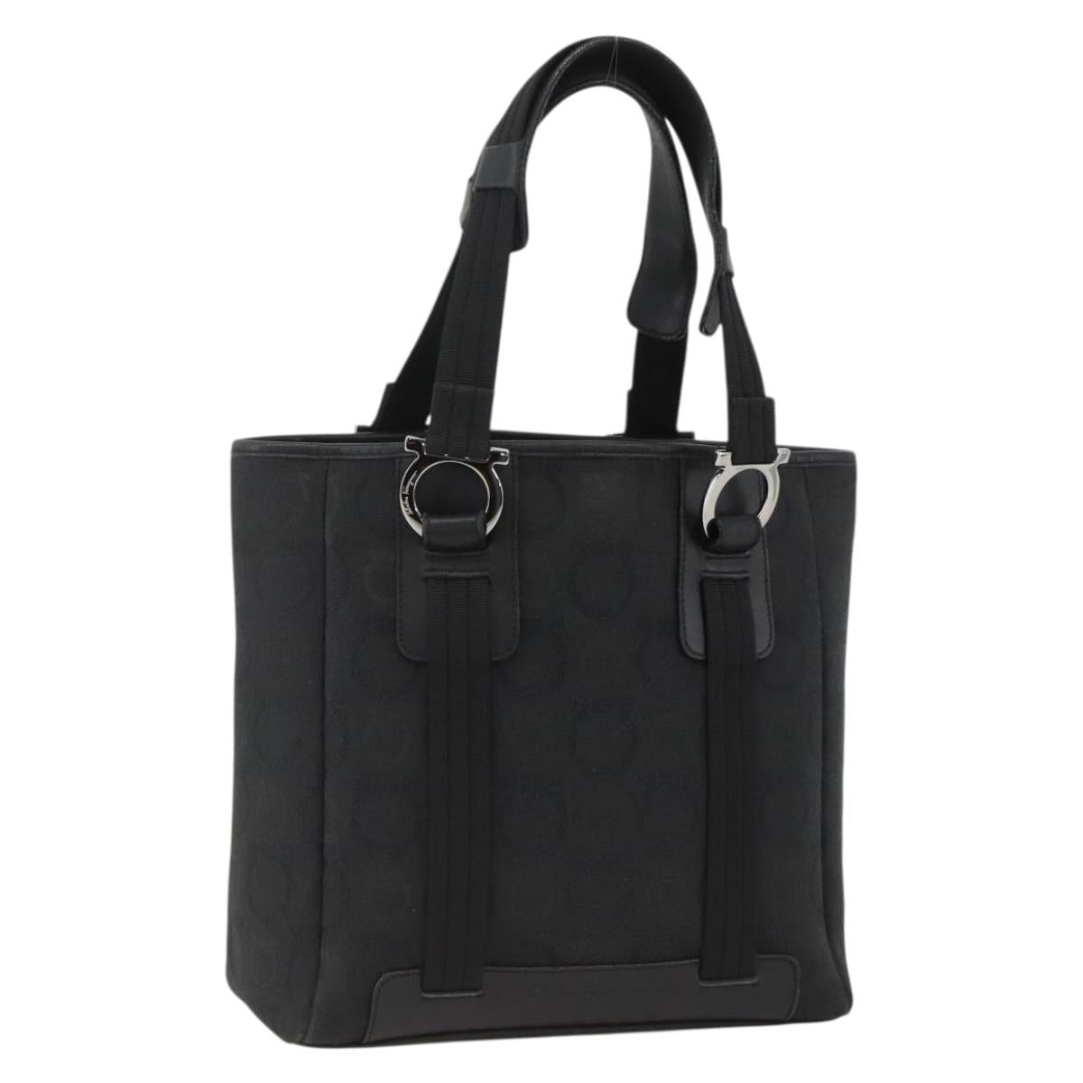 Salvatore Ferragamo Gancini Tote Bag Canvas Black Silver Auth ka3385