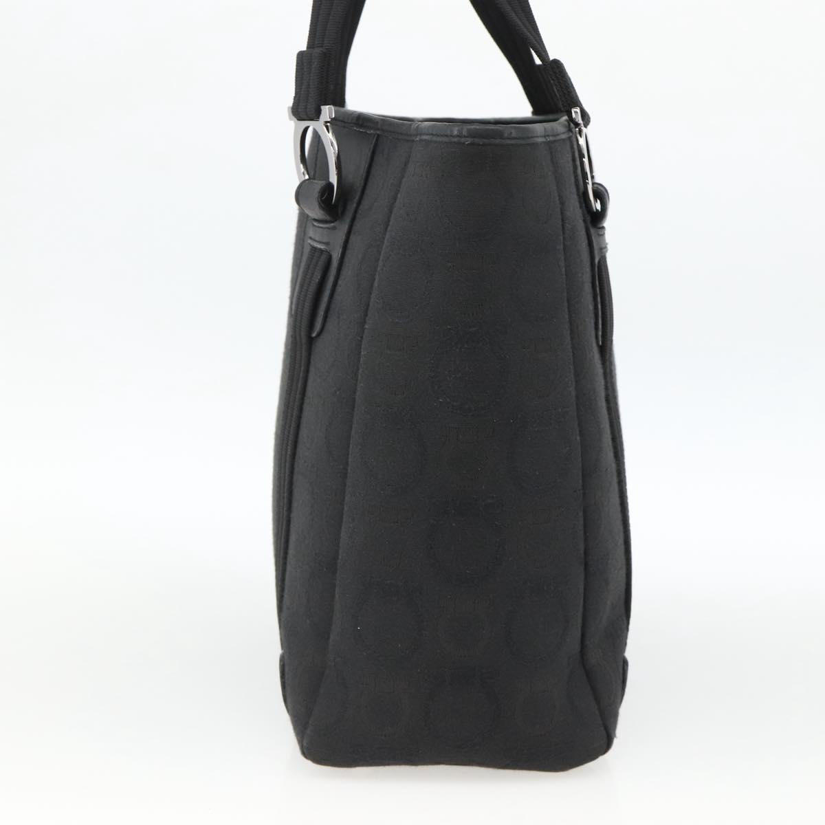 Salvatore Ferragamo Gancini Tote Bag Canvas Black Silver Auth ka3385