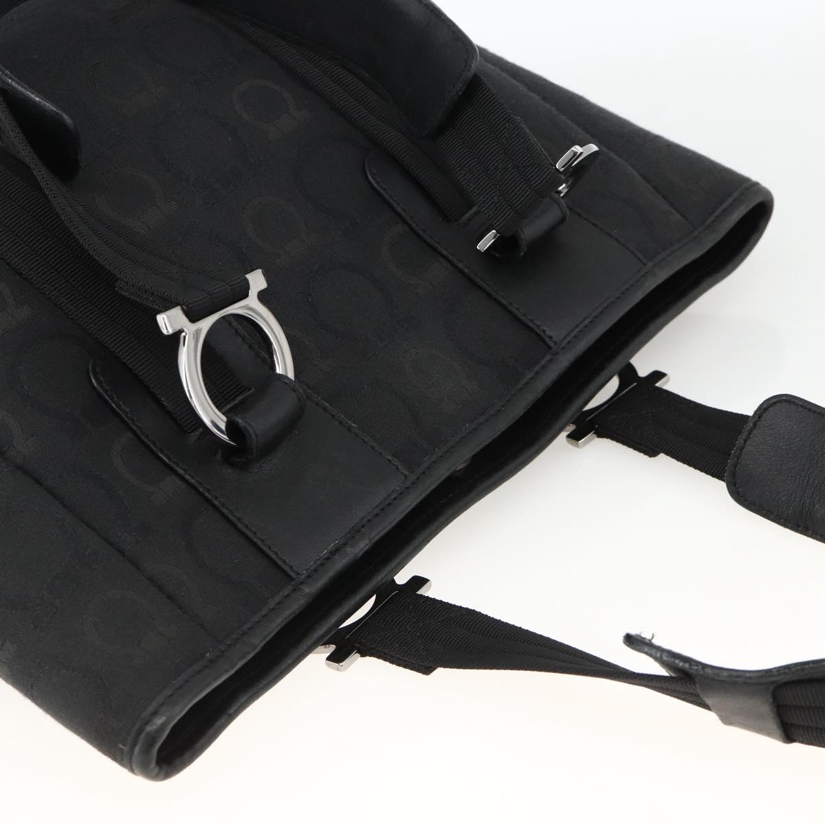 Salvatore Ferragamo Gancini Tote Bag Canvas Black Silver Auth ka3385