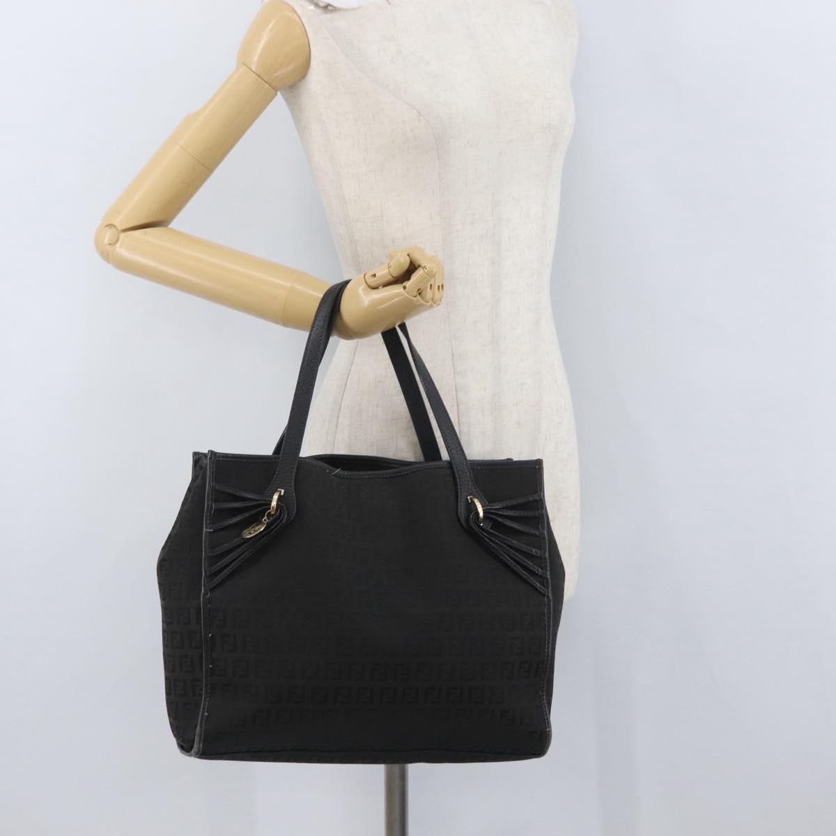 FENDI Zucchino Canvas Tote Bag Black Gold Auth ka3387