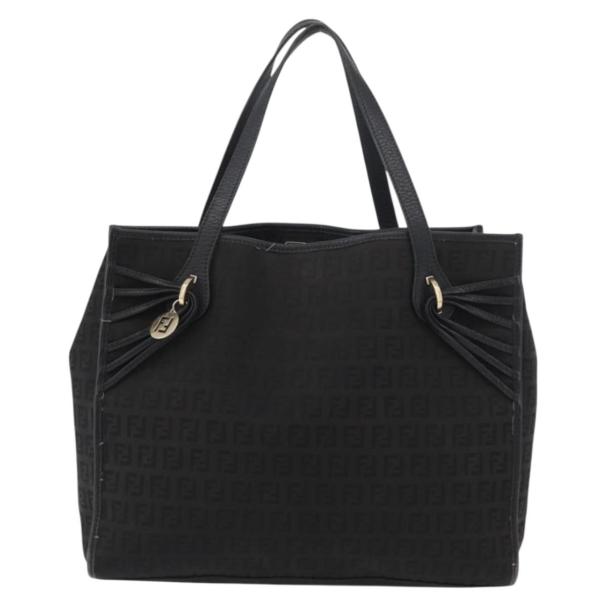 FENDI Zucchino Canvas Tote Bag Black Gold Auth ka3387