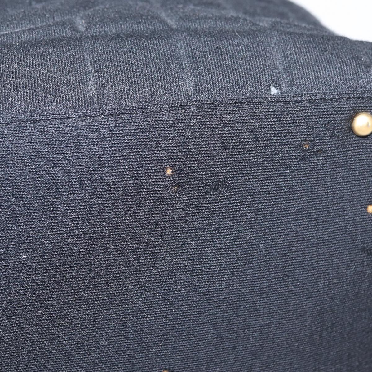 CHANEL Choco Bar Hand Bag cotton Black Gold CC Auth ka339