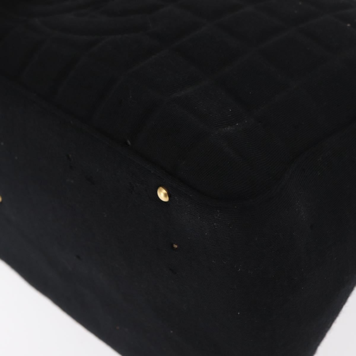 CHANEL Choco Bar Hand Bag cotton Black Gold CC Auth ka339