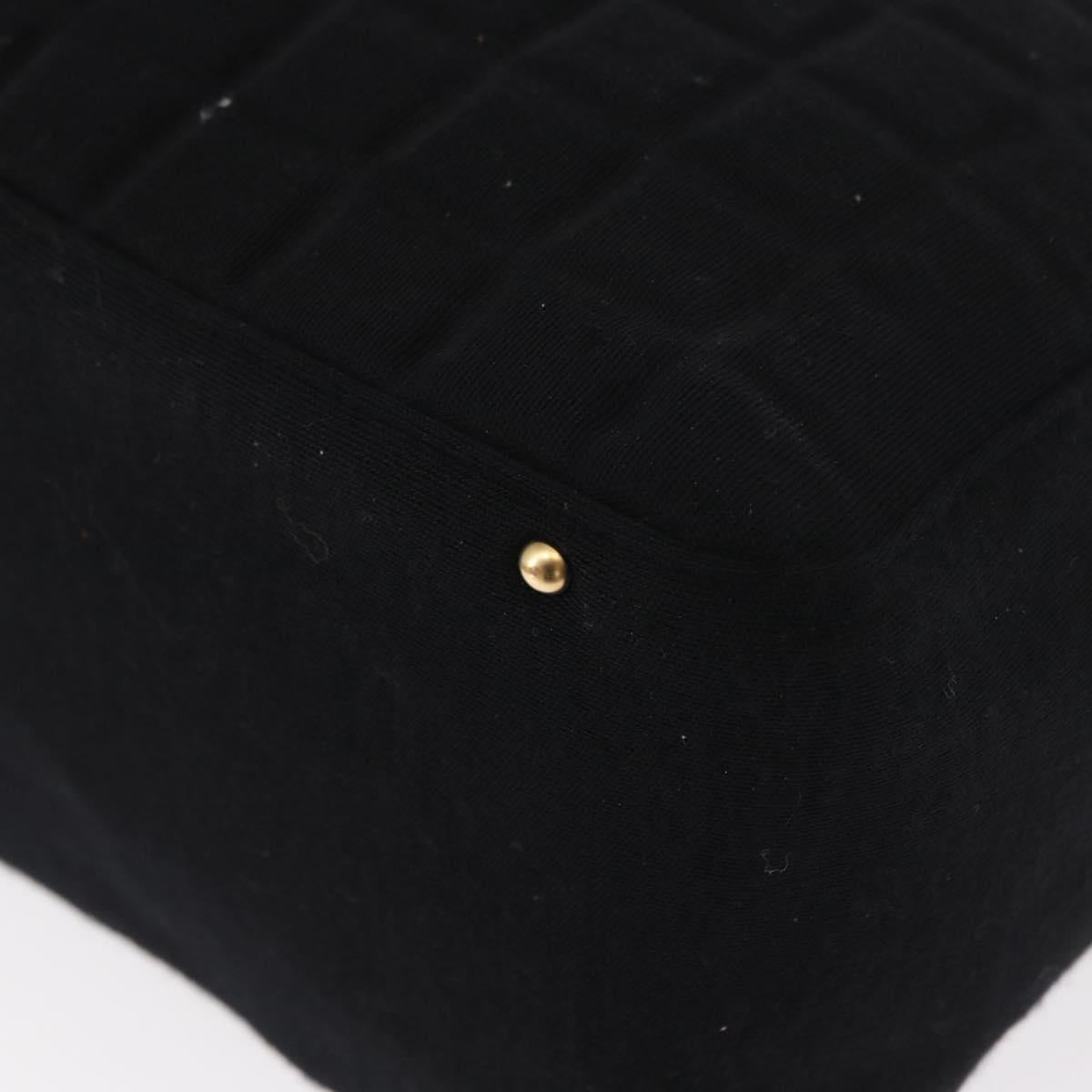 CHANEL Choco Bar Hand Bag cotton Black Gold CC Auth ka339