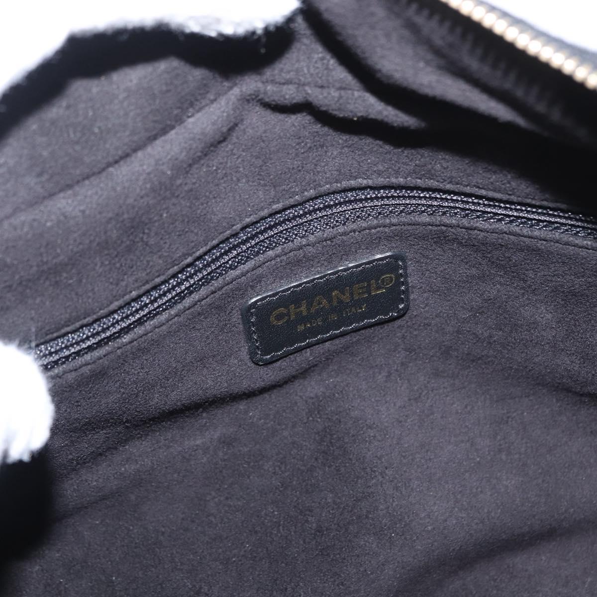 CHANEL Choco Bar Hand Bag cotton Black Gold CC Auth ka339