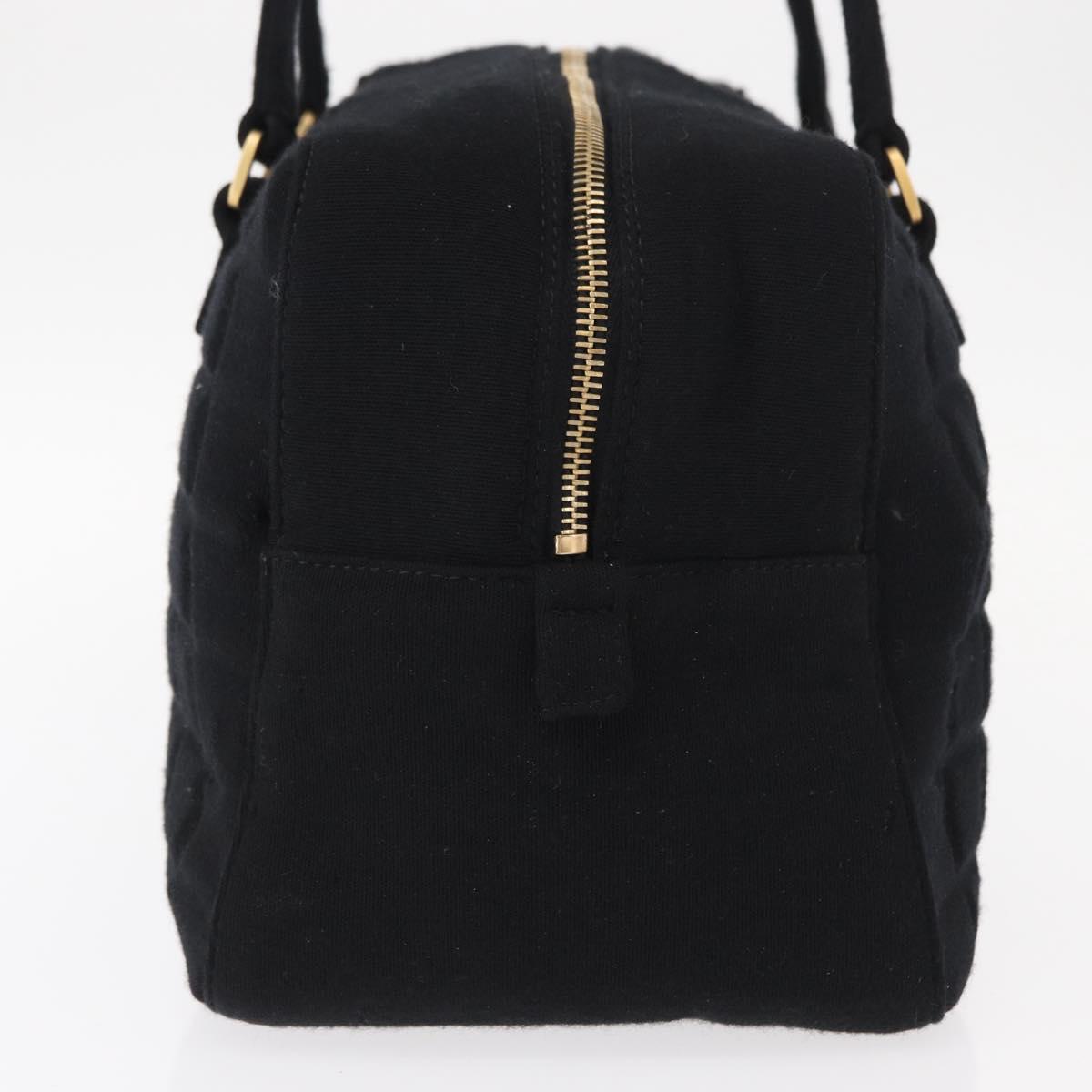 CHANEL Choco Bar Hand Bag cotton Black Gold CC Auth ka339