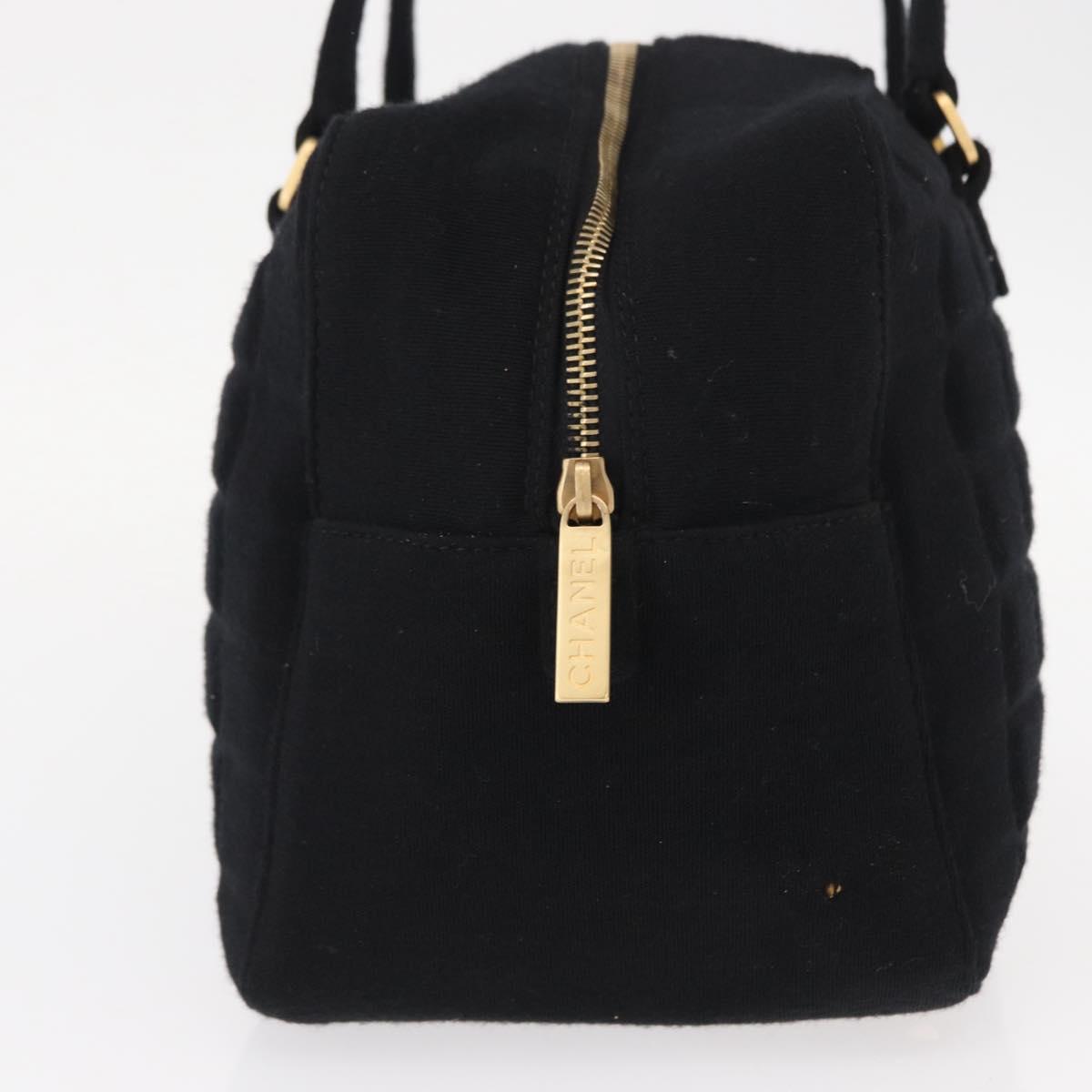 CHANEL Choco Bar Hand Bag cotton Black Gold CC Auth ka339