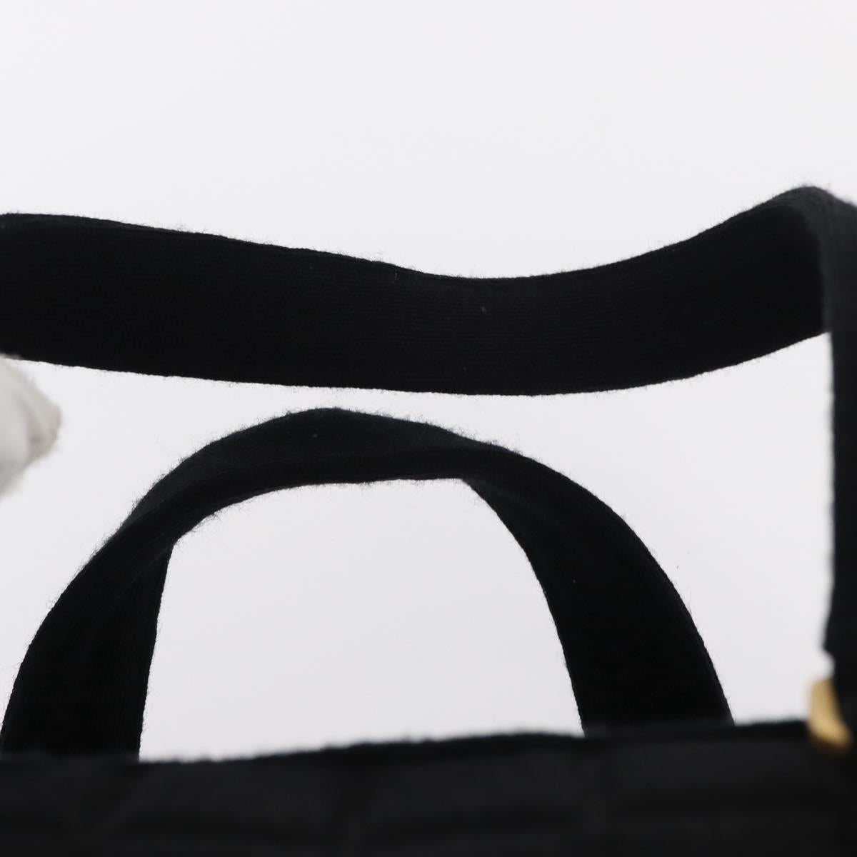 CHANEL Choco Bar Hand Bag cotton Black Gold CC Auth ka339