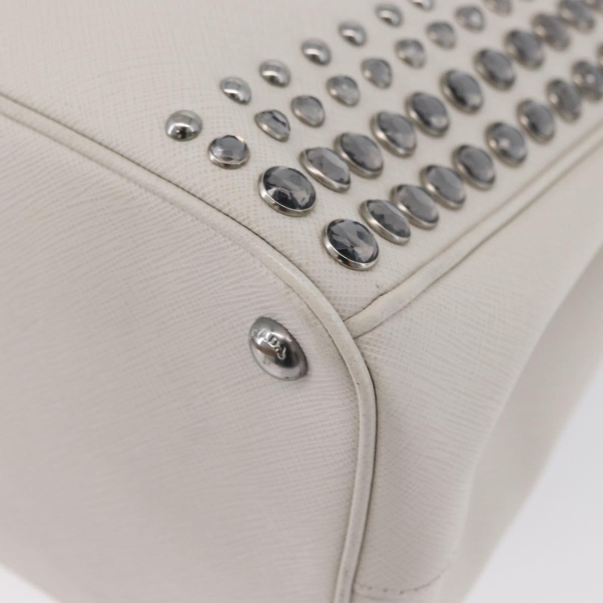 PRADA Hand Bag Safiano leather 2way White Silver Auth ka3399V