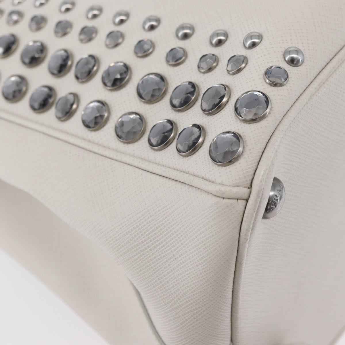 PRADA Hand Bag Safiano leather 2way White Silver Auth ka3399V