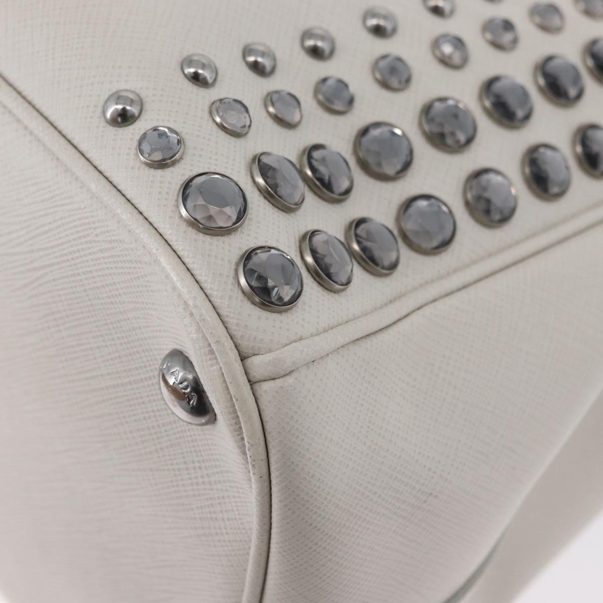 PRADA Hand Bag Safiano leather 2way White Silver Auth ka3399V