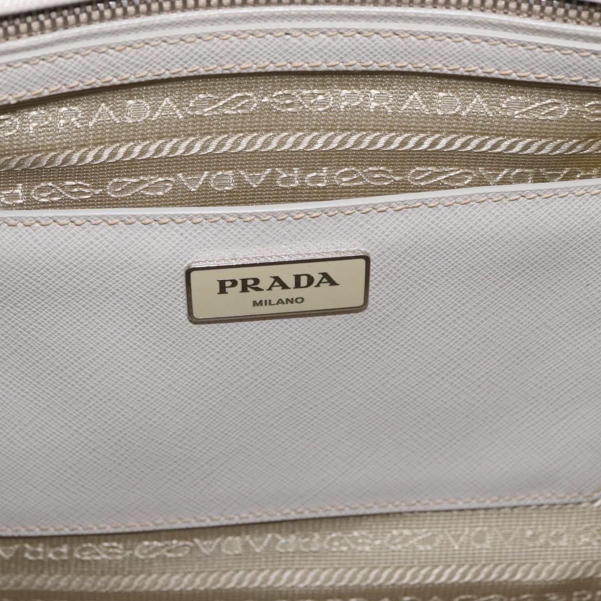 PRADA Hand Bag Safiano leather 2way White Silver Auth ka3399V