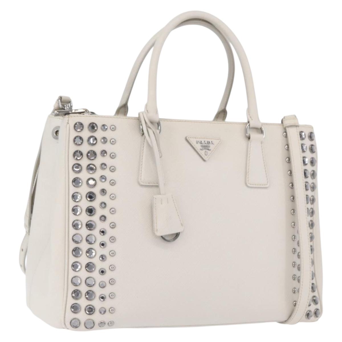 PRADA Hand Bag Safiano leather 2way White Silver Auth ka3399V