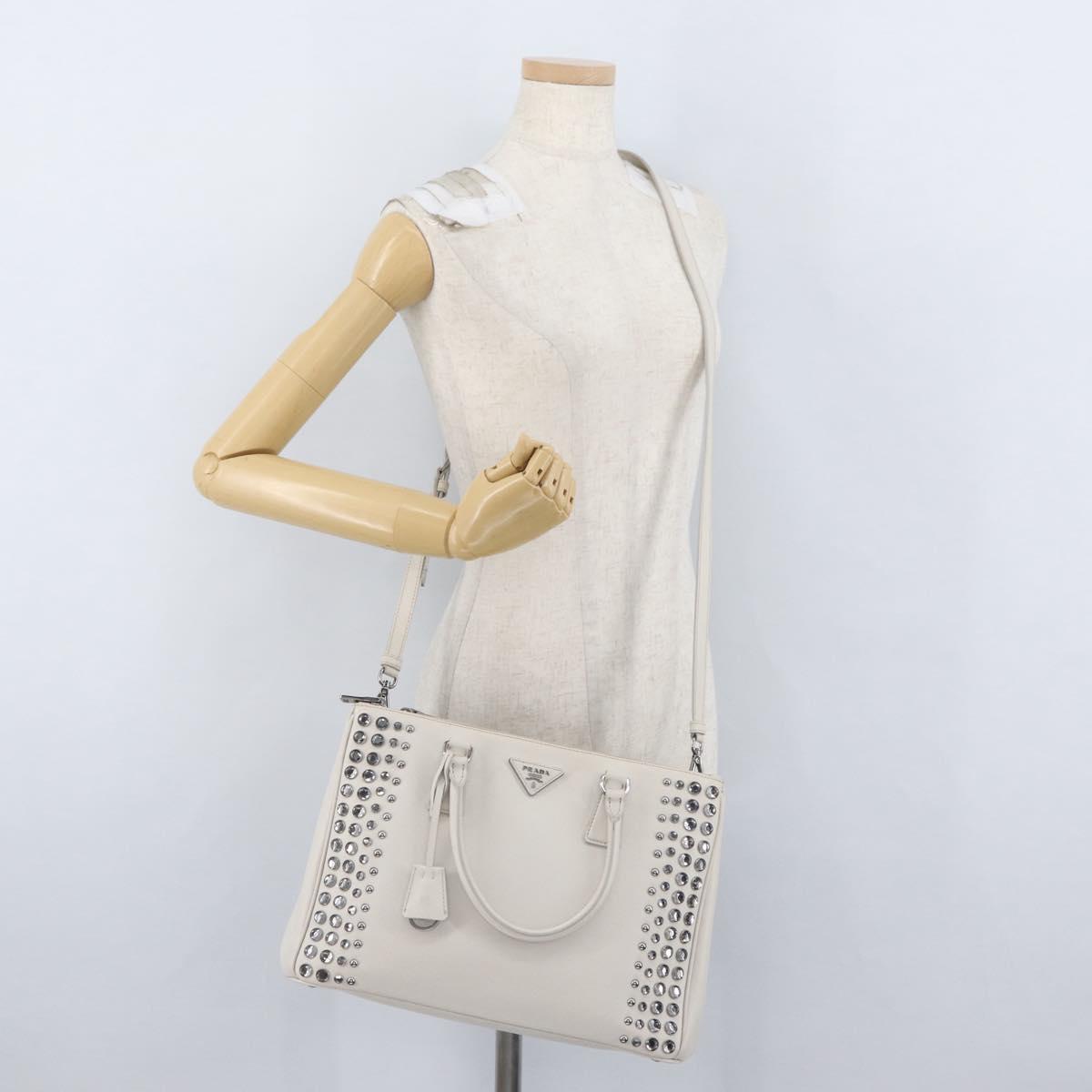 PRADA Hand Bag Safiano leather 2way White Silver Auth ka3399V