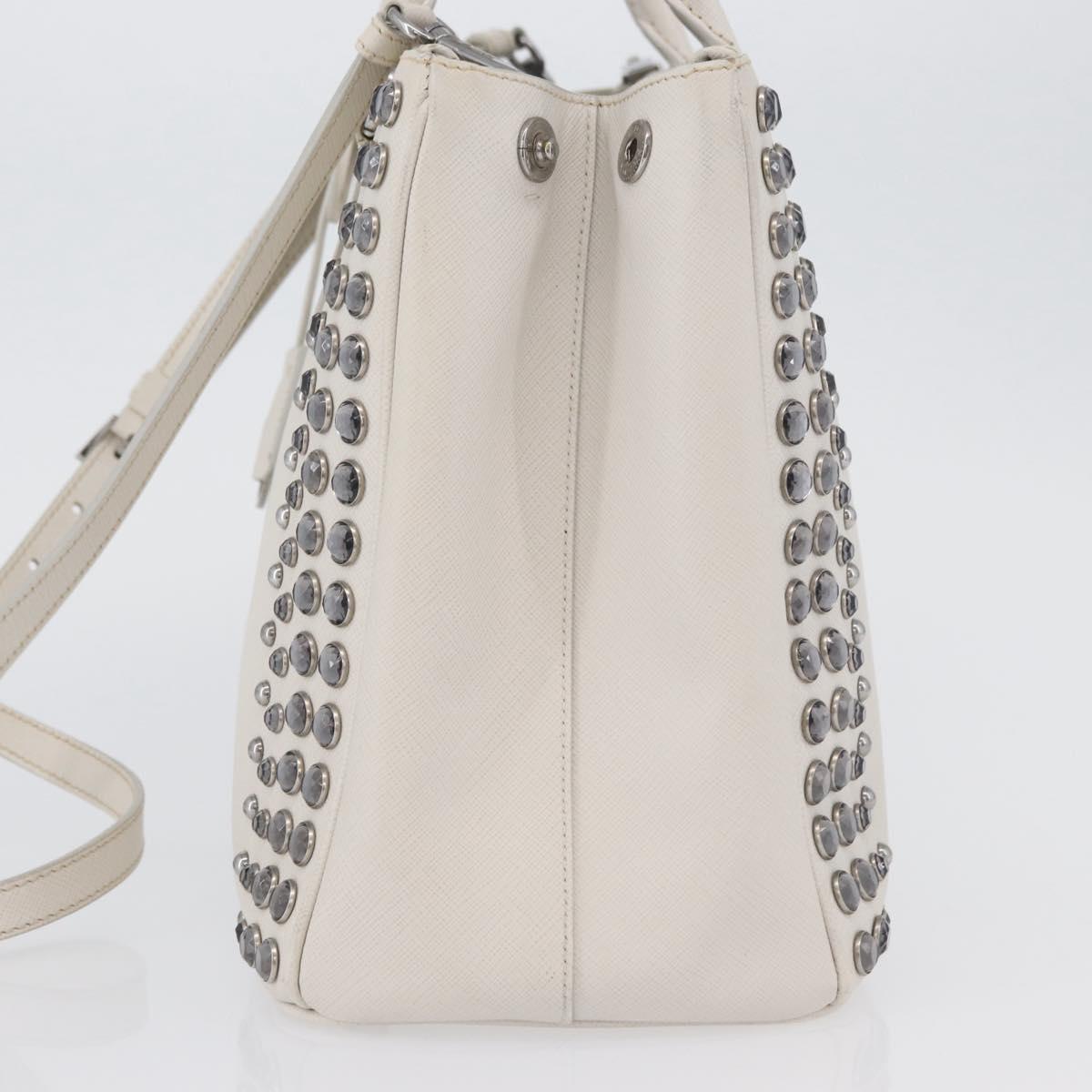 PRADA Hand Bag Safiano leather 2way White Silver Auth ka3399V