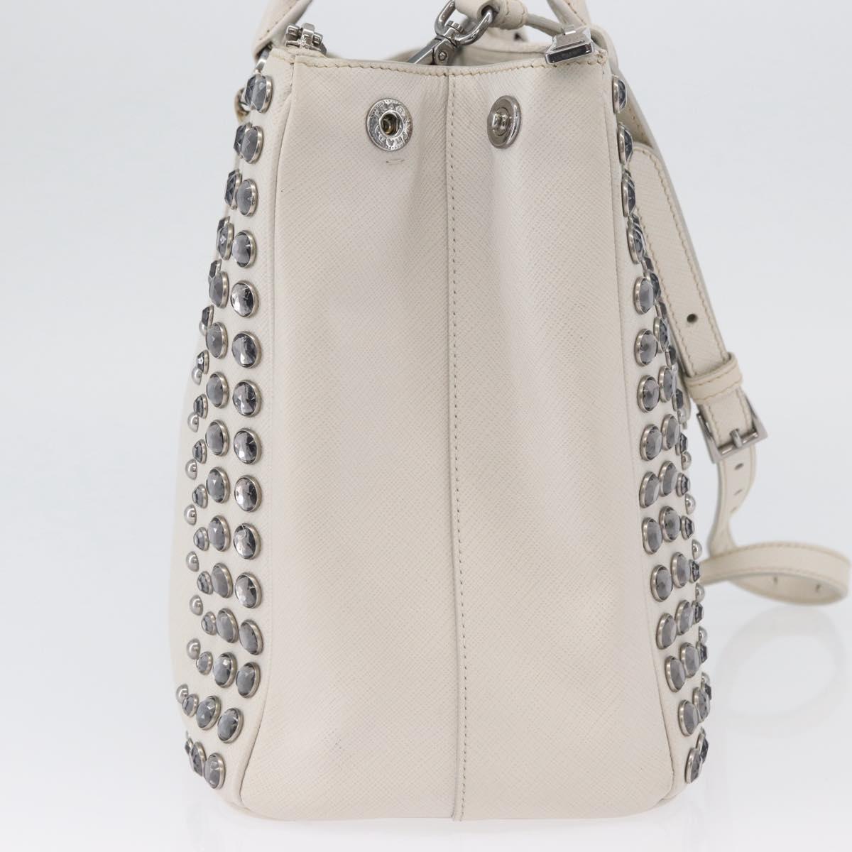 PRADA Hand Bag Safiano leather 2way White Silver Auth ka3399V