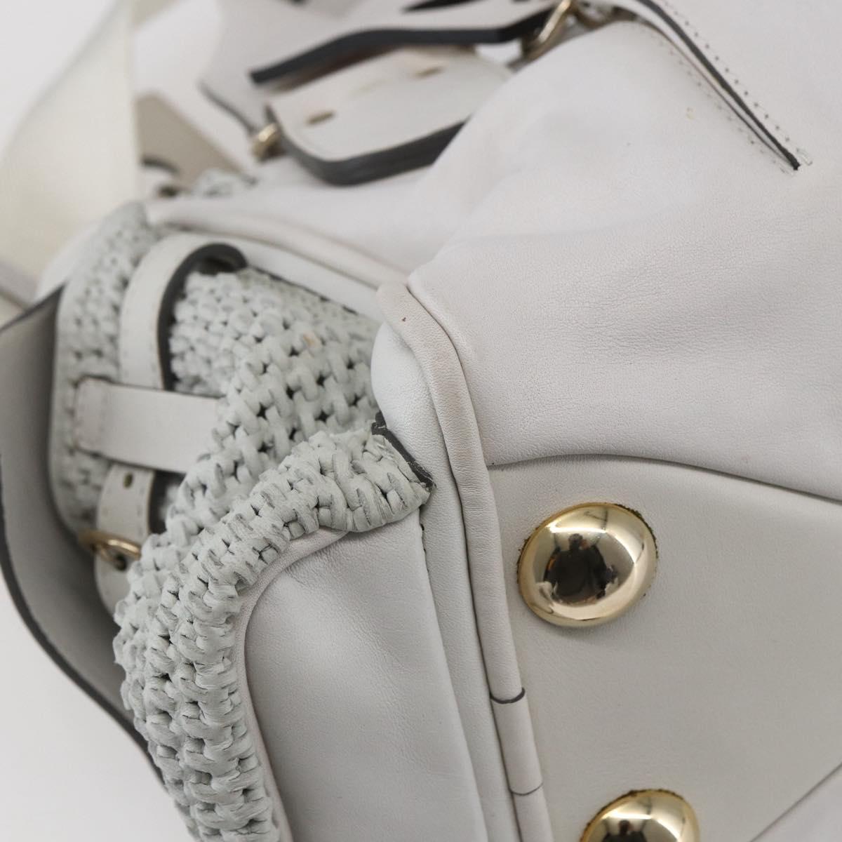 Chloe Shoulder Bag Leather 2way White Silver Auth ka340