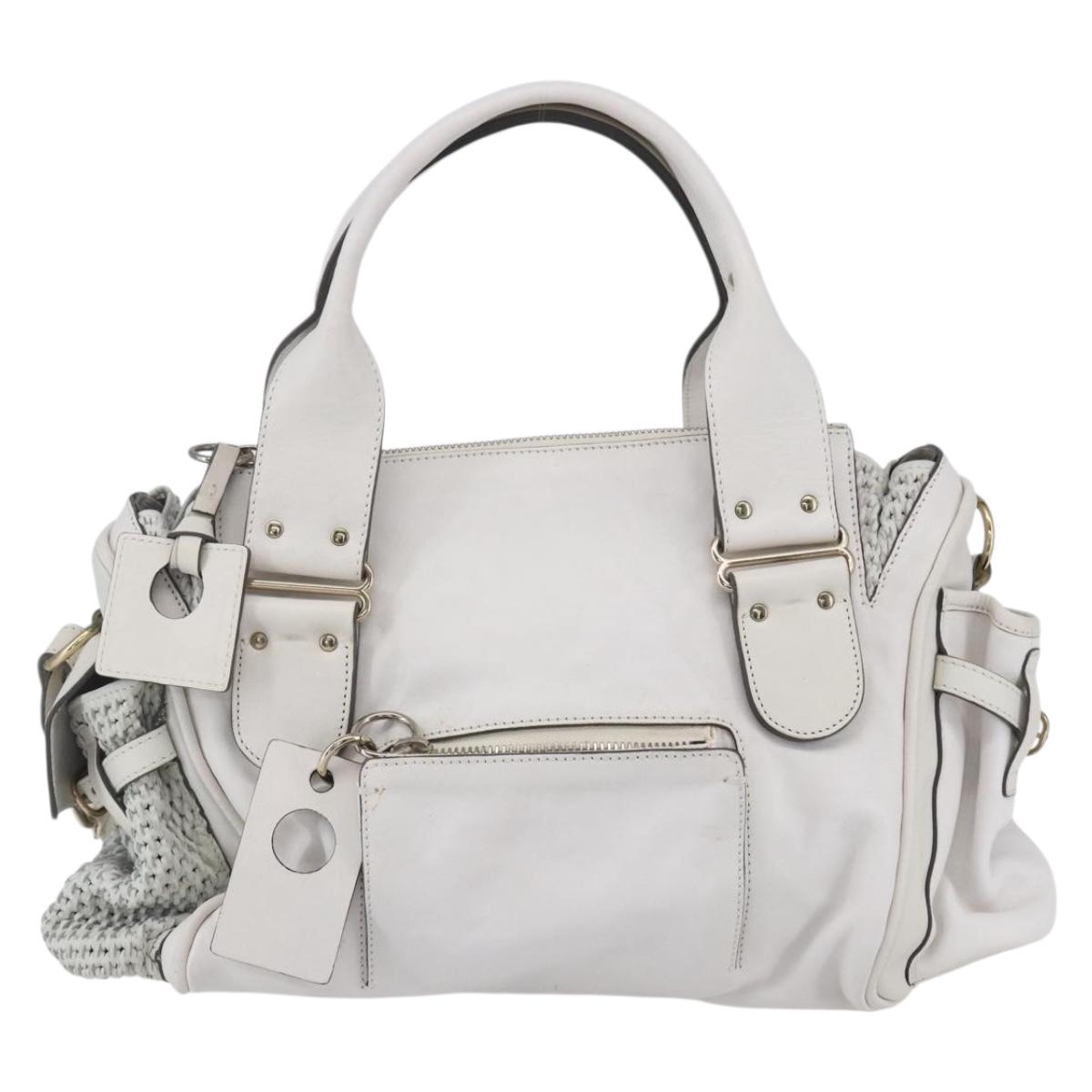 Chloe Shoulder Bag Leather 2way White Silver Auth ka340