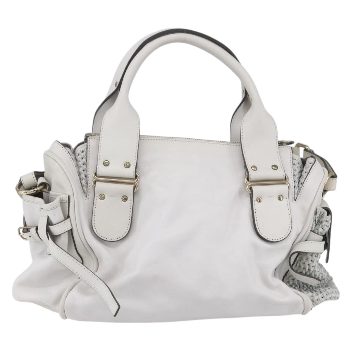 Chloe Shoulder Bag Leather 2way White Silver Auth ka340