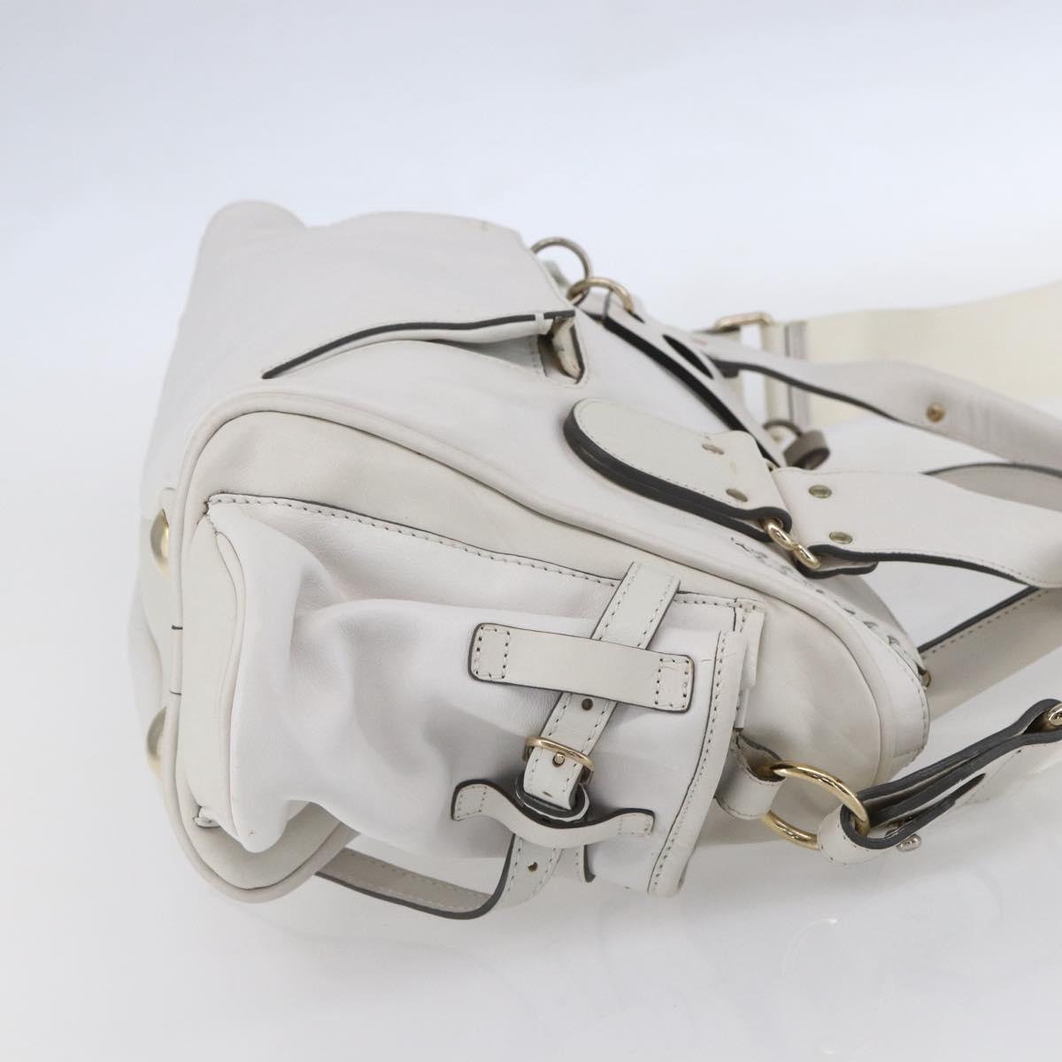 Chloe Shoulder Bag Leather 2way White Silver Auth ka340