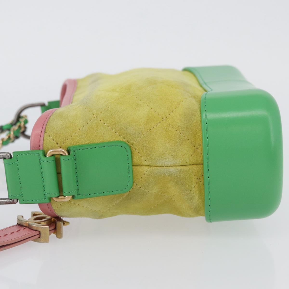 CHANEL Chain Gabriel Dohobo Shoulder Bag Suede Green Gold CC Auth ka3407A