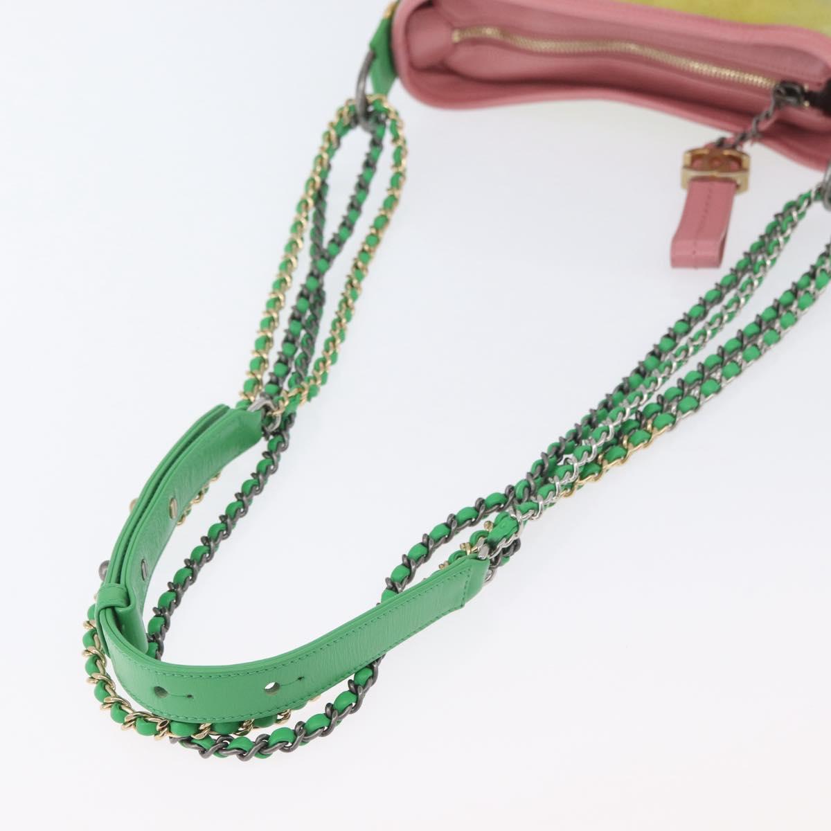 CHANEL Chain Gabriel Dohobo Shoulder Bag Suede Green Gold CC Auth ka3407A