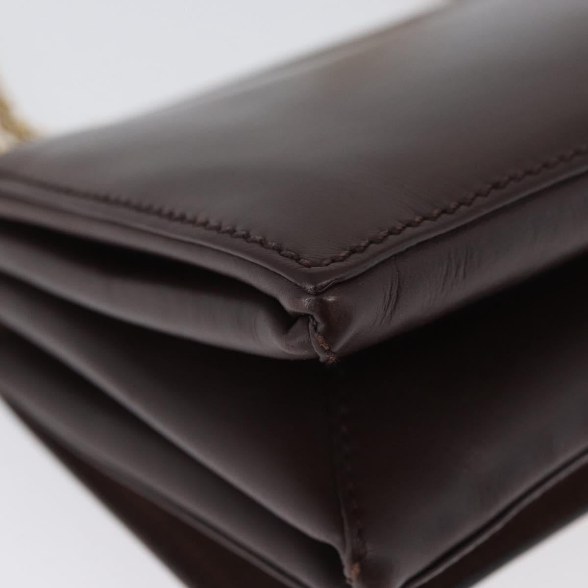 VALENTINO Chain Shoulder Bag Leather Brown Gold Auth ka3408A