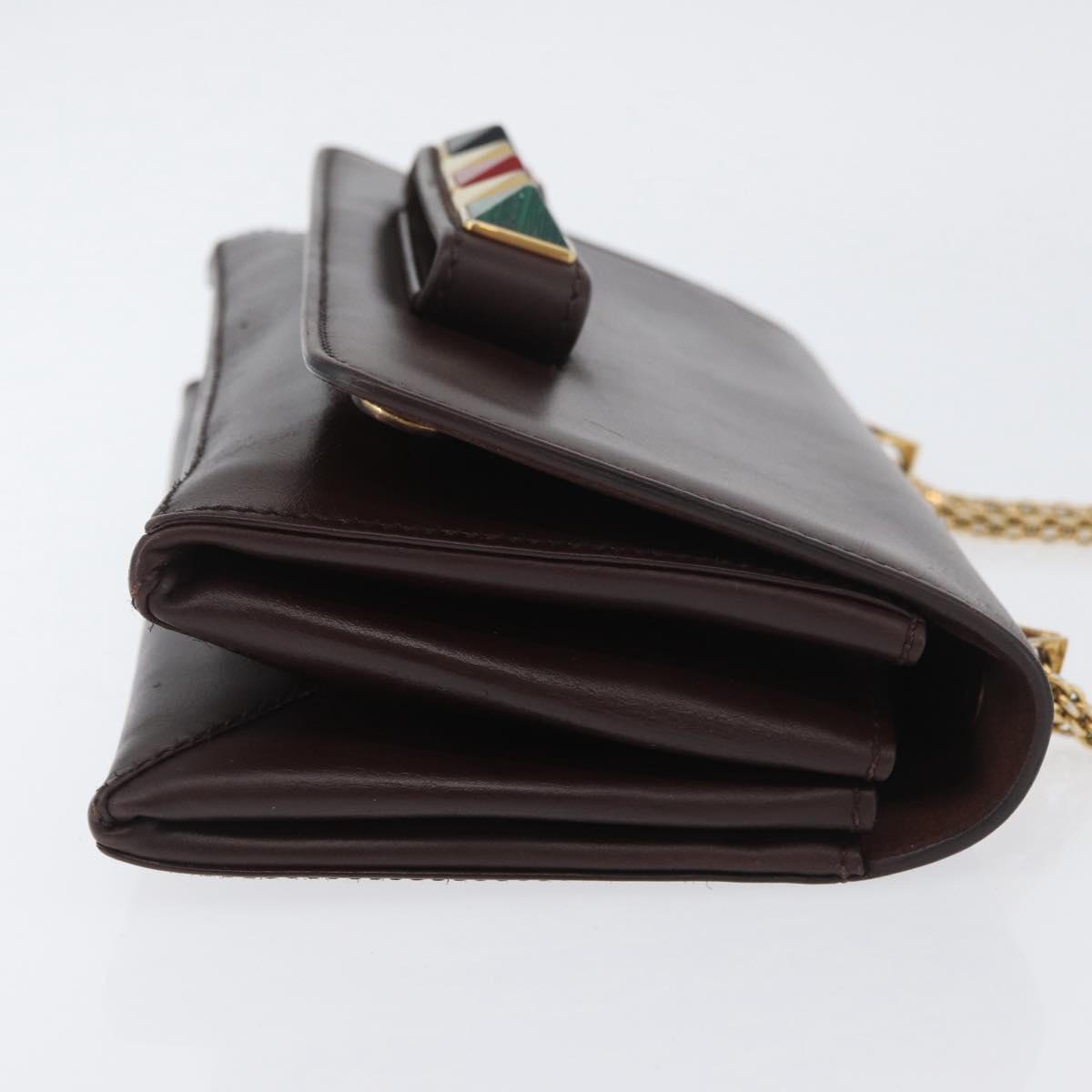 VALENTINO Chain Shoulder Bag Leather Brown Gold Auth ka3408A