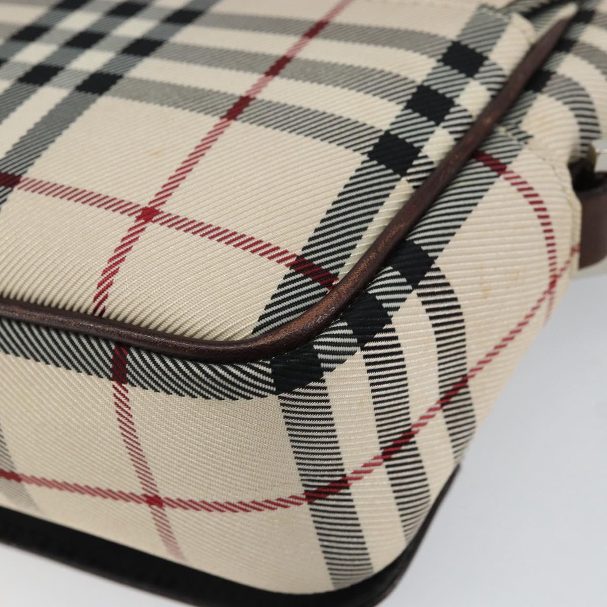 BURBERRY Nova Check Shoulder Bag Canvas Beige Silver Auth ka341