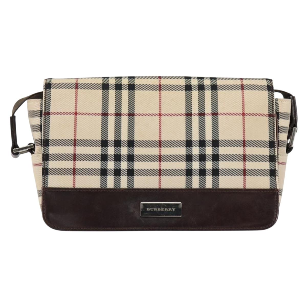 BURBERRY Nova Check Shoulder Bag Canvas Beige Silver Auth ka341