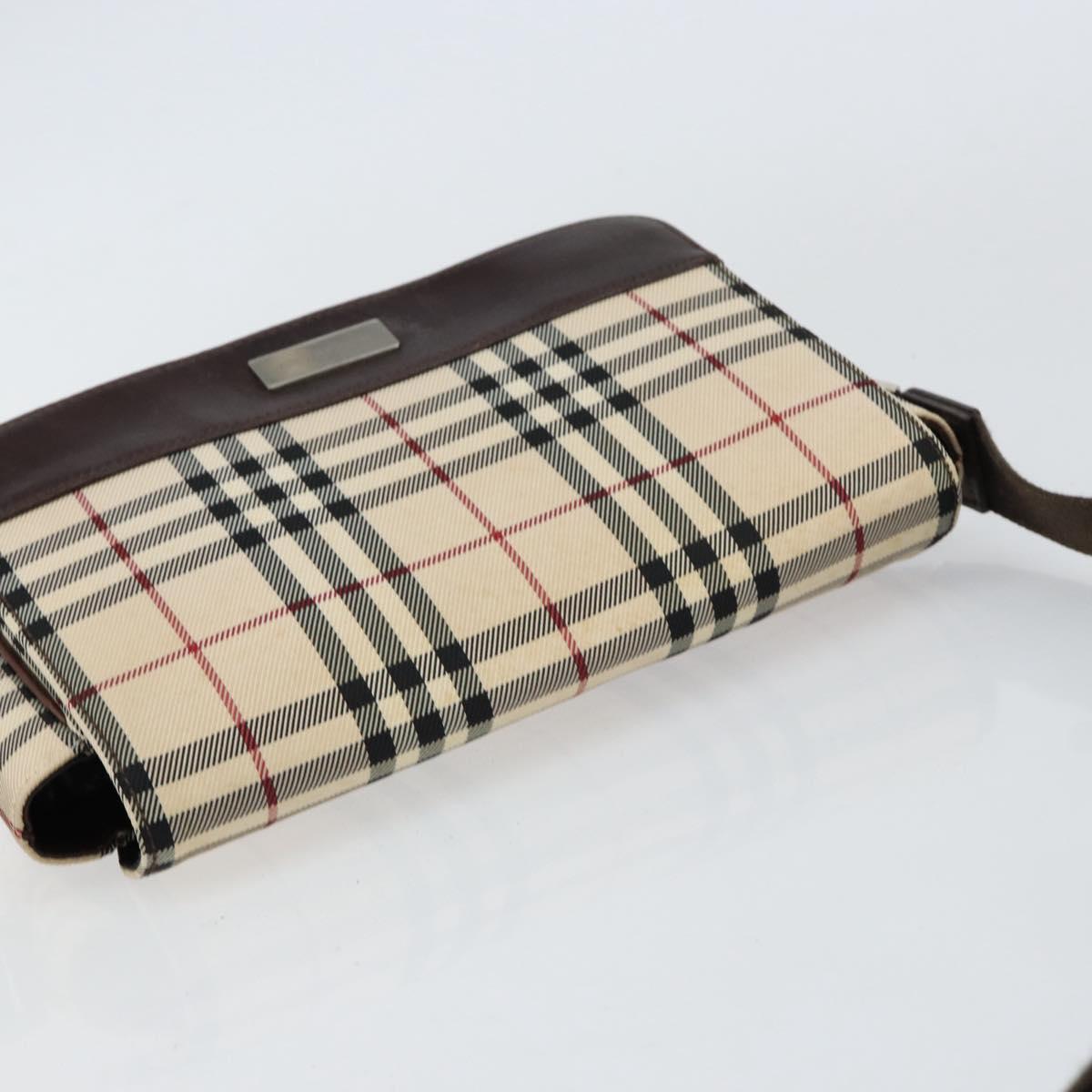 BURBERRY Nova Check Shoulder Bag Canvas Beige Silver Auth ka341