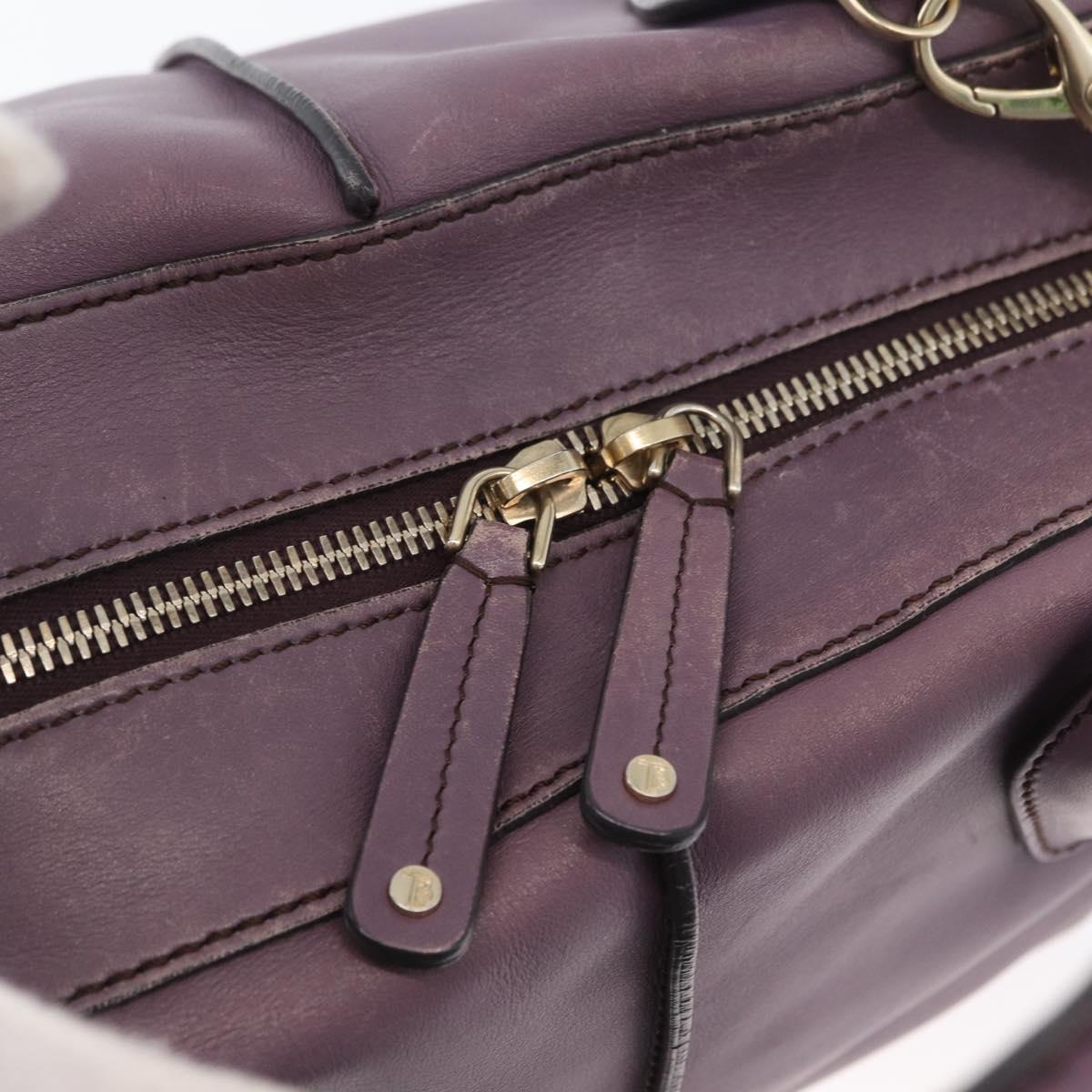TOD’S Hand Bag Leather 2way Purple Gold Auth ka3411