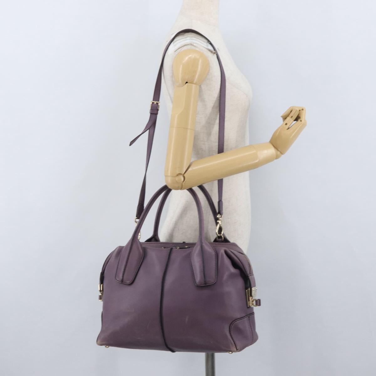 TOD’S Hand Bag Leather 2way Purple Gold Auth ka3411