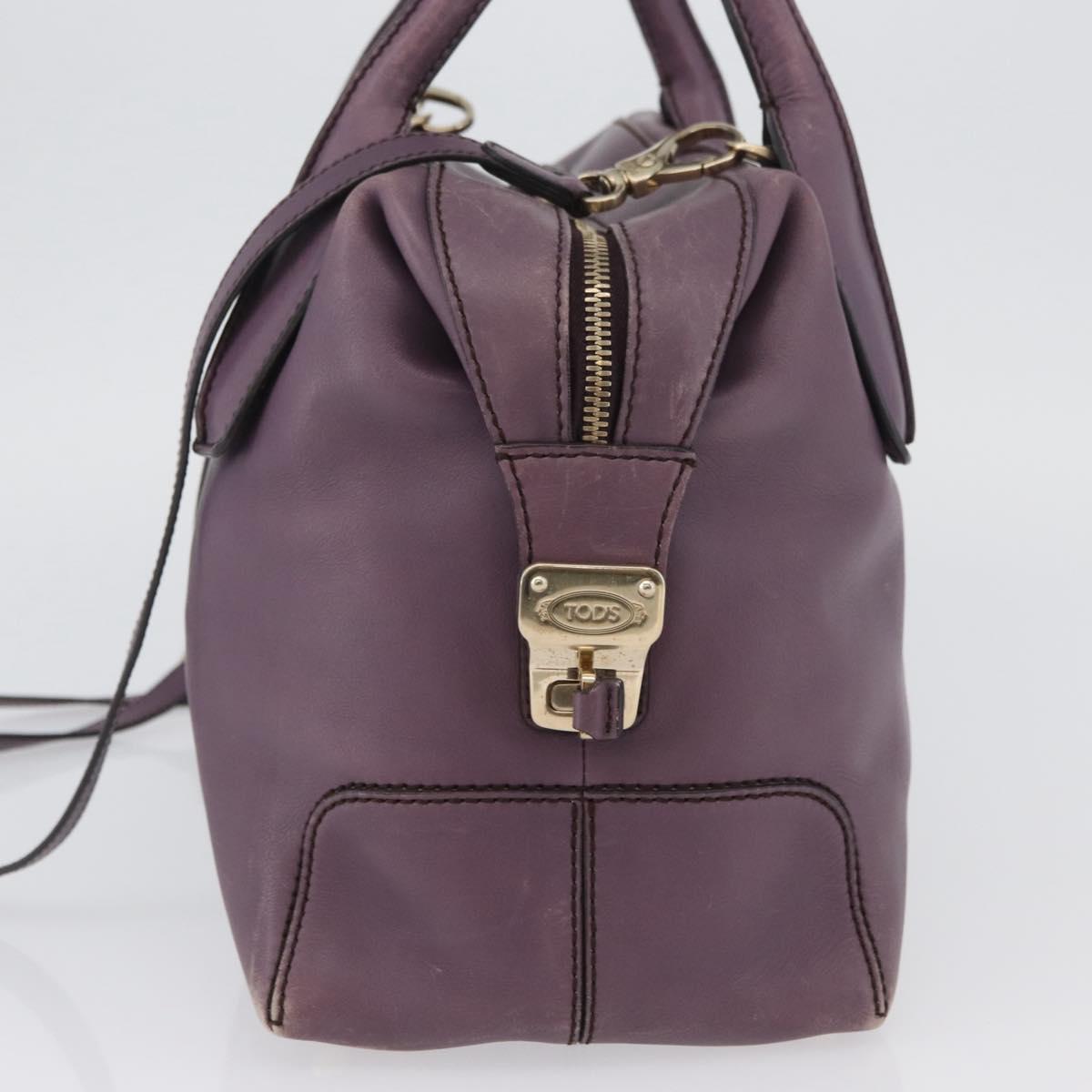 TOD’S Hand Bag Leather 2way Purple Gold Auth ka3411