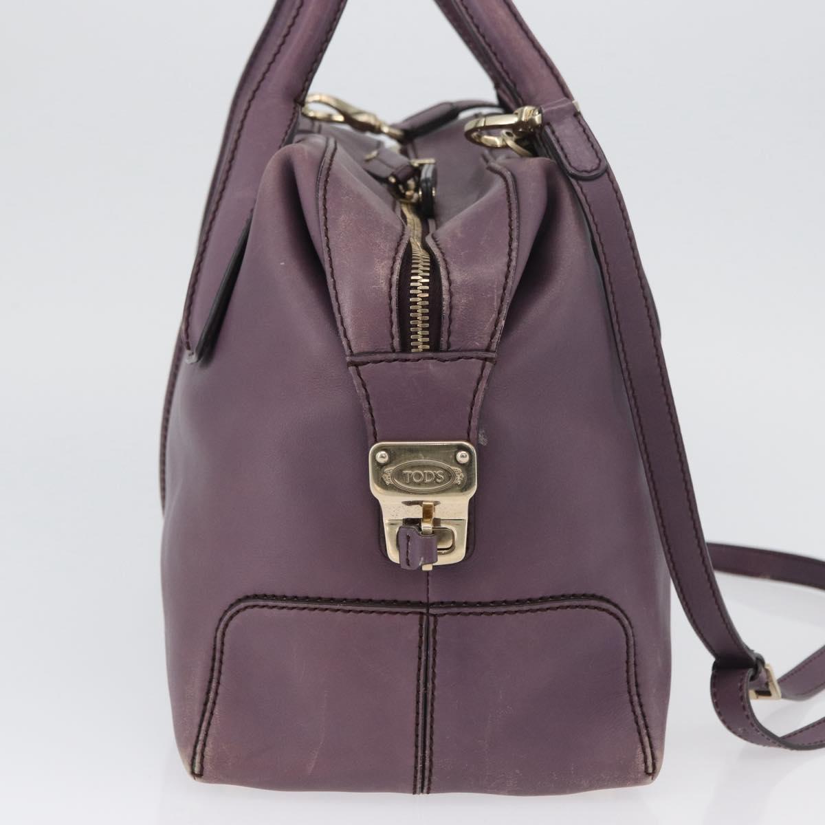 TOD’S Hand Bag Leather 2way Purple Gold Auth ka3411